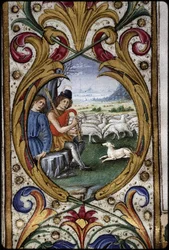 Missal of Thomas James: Detail of a Margin Medallion: Shepherds