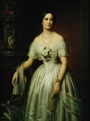 Portrait of a Lady Standing Three-Quarter Length Wearing a White Dress