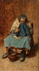 Old Venetian Woman Blowing Her Nose