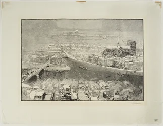 Paris under the snow, seen from the top of St. Gervais
