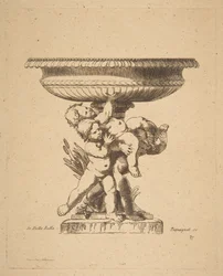 Ornamental Design of Three Children Holding Up a Fountain