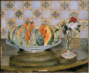 Still Life with Melon and Flower Vase