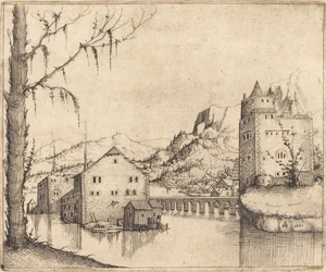 River Landscape with Two Buildings