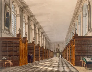 Interior of Trinity College Library, Cambridge, from The History of Cambridge, engraved by Daniel Havell (1785-1826), pub. by R. Ackermann, 1815