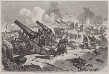 Prussian siege battery in the park of Le Raincy during the Siege of Paris, Franco-Prussian War