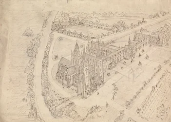 Sketch of a Gothic Church and Monastery