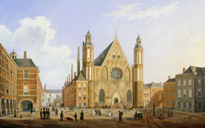 The Binnenhof in the Hague with a View of the Ridderzaal with Soldiers and other Figures in the Courtyard