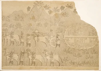 Chariot and attendants of Sennacherib and a Castle on a Mountain, from Monuments of Nineveh