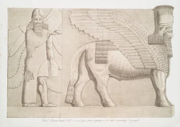 Human-Headed Bull and Winged Figure from a Gateway in the Wall Surrounding Kouyunjik [Quyunjik], 1853