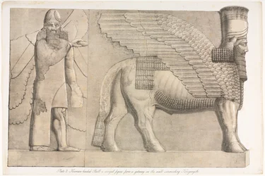 Monuments of Ninevah: Plate 3, Human-headed Bull and Winged Figure