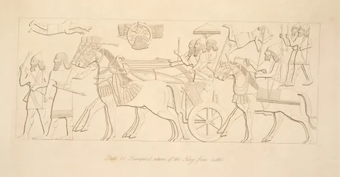 Triumphal return of the King from battle, from Monuments of Nineveh
