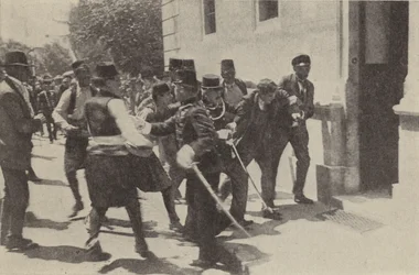 The arrest of Gavrilo Princip after he assassinated Archduke Franz Ferdinand of Austria in Sarajevo