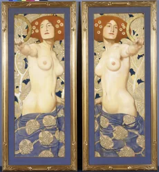 A Pair of Pastels on Paper, Depicting Semi-Nude Female Figures