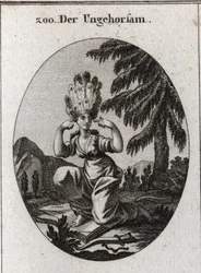 Allegory of disobedience. The book of shame marks her contempt for the laws and precepts over which she rules by trampling the brake and the yoke underfoot. She closes her ears so as not to hear reprimands. Her hair is made of peacock feathers. Engraving.