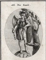 Allegory of Favor Derived from Virtue Symbolized by Armor and Wings, of Fortune Represented by the Wheel and the Hazard Represented by the Shield on Which Arion