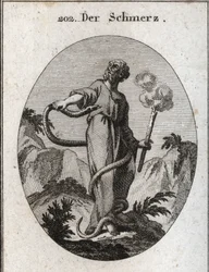 Allegory of Pain. A Monstrous Snake Surrounds Him Who, After Having Bound His Feet, Gains His Body and Tries to Bite His Heart. She Holds a Torch That Still Smokes, Which Means That Pain-Induced Abatement Quits the Fire of the Soul. Engraving in 