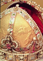 Coronation Crown of Rudolph II, Emperor of Austria, Detail of Gold Panel Depicting King Rudolph in Battle