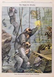 Divers finding treasure plundered by pirates from churches, 1897