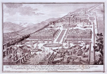 Magnificent gardens and palace of Baron de Huldenburg, built by him at Widlingsau, 1719