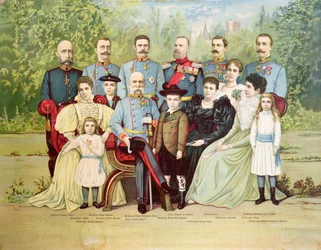 Members of the Austrian Imperial family grouped around Emperor Franz Joseph I (1830-1916), c. 1900