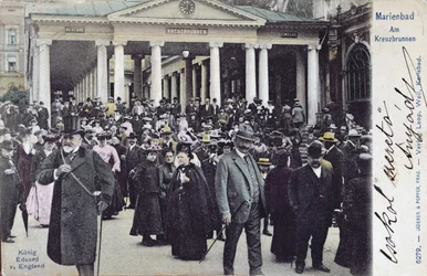Postcard depicting King Edward VII visiting the spa of Marienbad