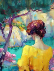 Woman in Colorful Garden