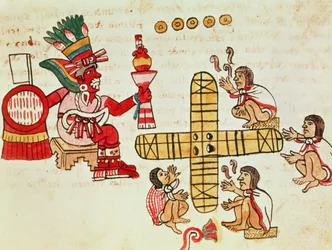 Gambling Patoli and the god, Xochipilli, from Codex Magliabechiano