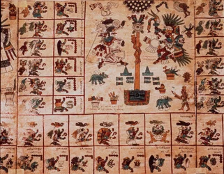 Representation of Aztec deities and calendar boxes (Page of the Codex Borbonicus)