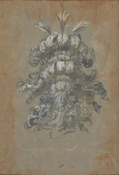 Design for a Lavish Headdress with Feathers on a Helmet (frontal view)