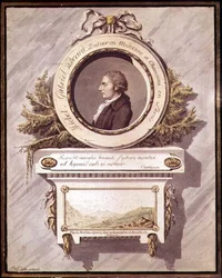 Michel Gabriel Pacard, Doctor from Chamonix, Savoie with a view of Mont Blanc from the valley of Sallenche