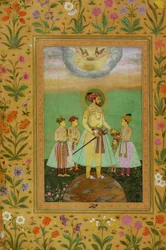 Shah Jahan (1592-1666) Stands on a Large Globe Surrounded by his Four Children, from the Minto Album