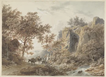 In a Rocky Landscape, Peasants Pray before a Chapel