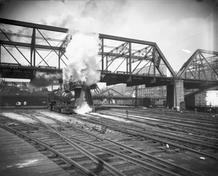 The Pennsylvania Limited arriving at Union Station, Chicago, Illinois, USA, c.1900 (b/w photo)