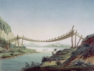 Rope bridge near Penipe, crossing the Chambo River, Mexico, 1810
