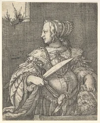 Judith, half-length and in profile to the left, a sword in her right hand and the head of Holofernes