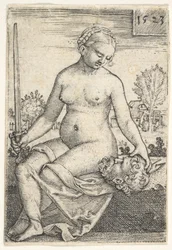 Judith, Seated Nude with a Sword in Her Right Hand, Gazing Down at the Head of Holofernes, 1523