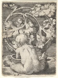 Naked Child Seen from Back Seated in Front of a Vessel, mid-17th century