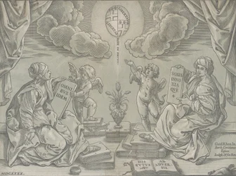 Allegory of a Thesis, Two Women Hold Inscribed Tablets