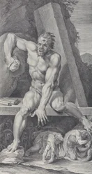 Plate 7: The Blinded Polyphemus, Guarding the Entrance of His Cavern, with Ulysses and His Men