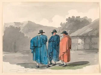 A Group of Three Peasants in a Village