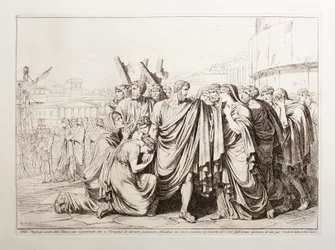 Attilio Regolo, for the love of his country, and for the oath given to the Carthaginians to return as prisoner, abandons his consort with heroic constancy, and his children with no hope of ever seeing them again