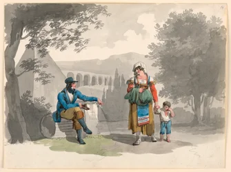 A Woman Holding a Boy with Her Hand Passing a Gentleman Seated Among Ruins in the Campagna, 1807