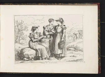Three Women and a Child from Castel Madama (title on object: Costumes of Castel Madama) (series title: Costume Prints with Figures from Rome and Surroundings) (series title: New Collection of Fifty Costumes from the Surroundings of Rome)