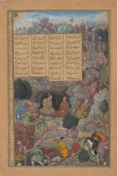 Alexander Visits the Sage Plato in his Mountain Cave, Folio from a Khamsa, 1597-98