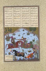 Gustaham Slays Lahhak and Farshidvard, Folio 349v from the Shahnama Book, ca. 1525-30