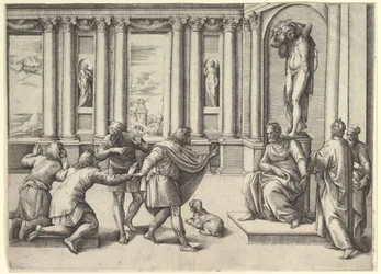 Man Seated Beneath a Statue of Bacchus, Receiving an Audience, ca. 1530-61
