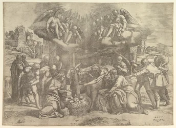 The Adoration of the Shepherds with angels overhead