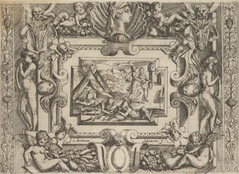 Judith and maidservant with the head of Holofernes, set within an elaborate frame, c. 1540-1580