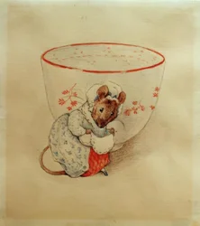 Mrs. Mouse Curtsies Before a Teacup