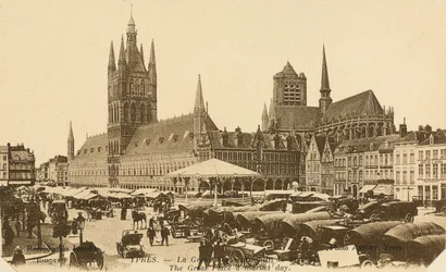 The Grand Place on Market Day, Ypres, Belgium